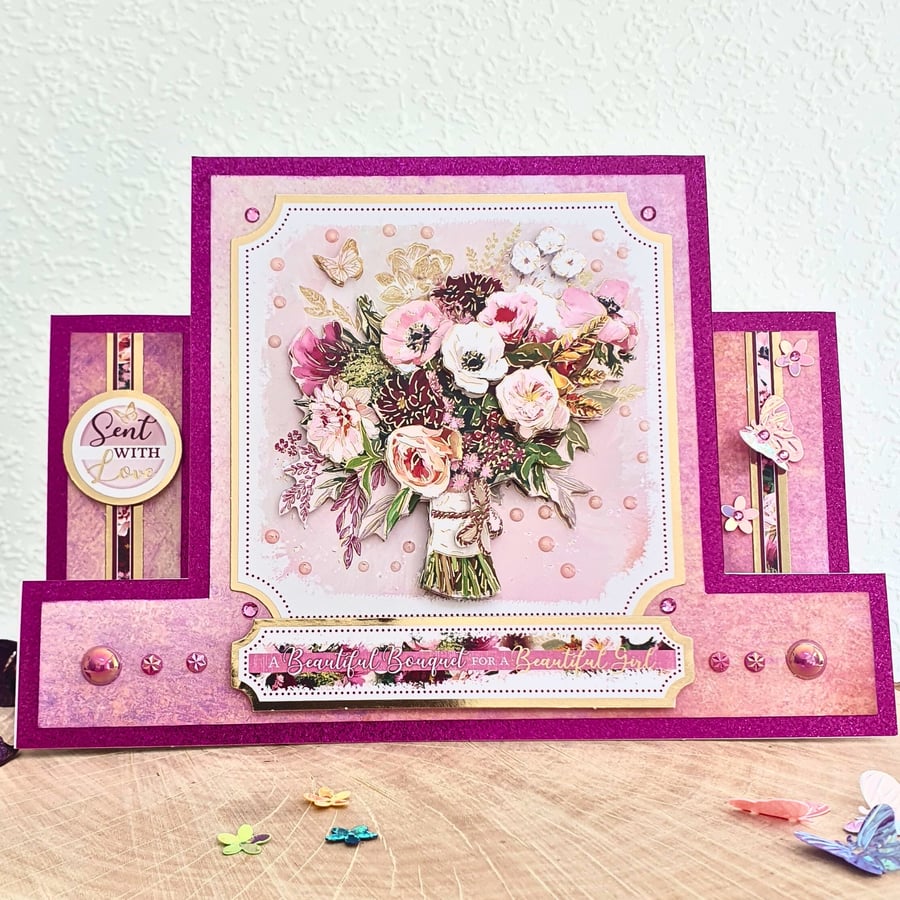 Blooming bouquet 3D decoupaged keepsake card for her, Special Occasions card