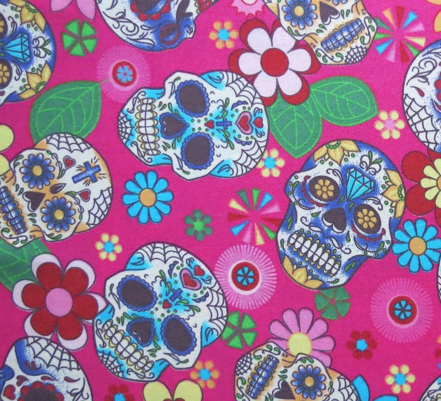 Sugar Skulls Fabric, one metre remnant, cotton poplin, Day of the Dead