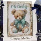 Hand Crafted Decoupage Card "New Baby Boy" Congratulations (2607)
