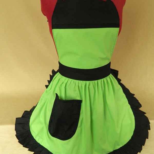 Vintage 50s Style Full Apron Pinny - Lime Green & Black