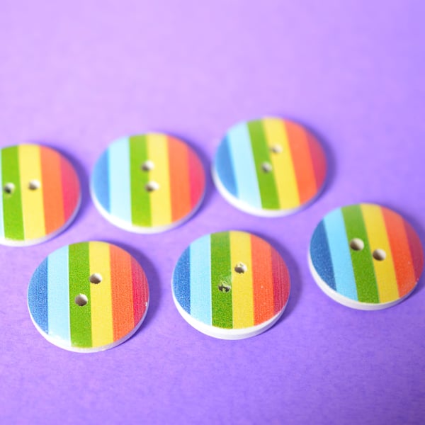 Wooden Bold Rainbow Stripe Buttons 6pk 20mm (MZ7)