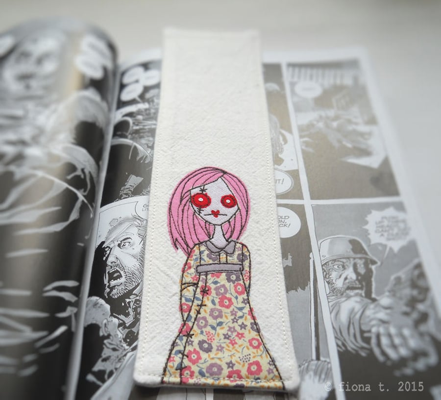 freehand embroidered zombie bookmark 