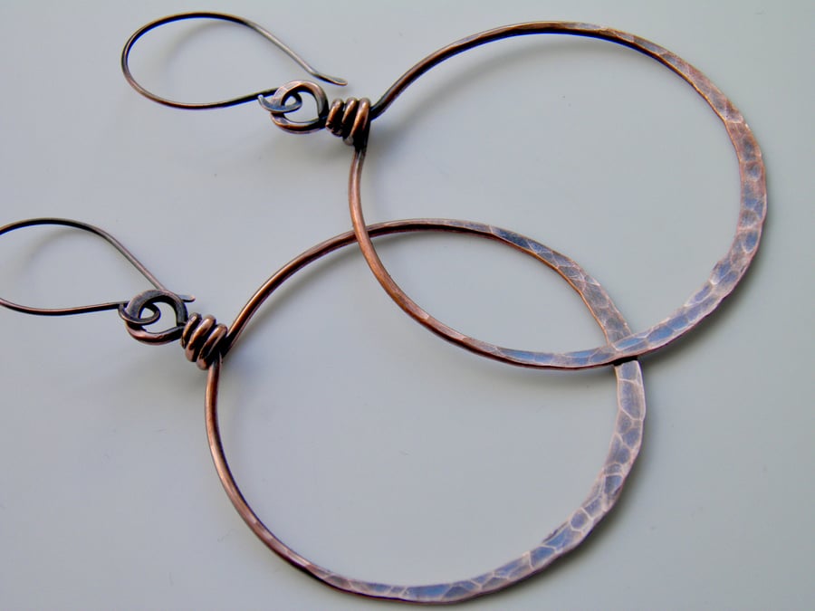 Large Oxidised Copper Hoop Earrings 