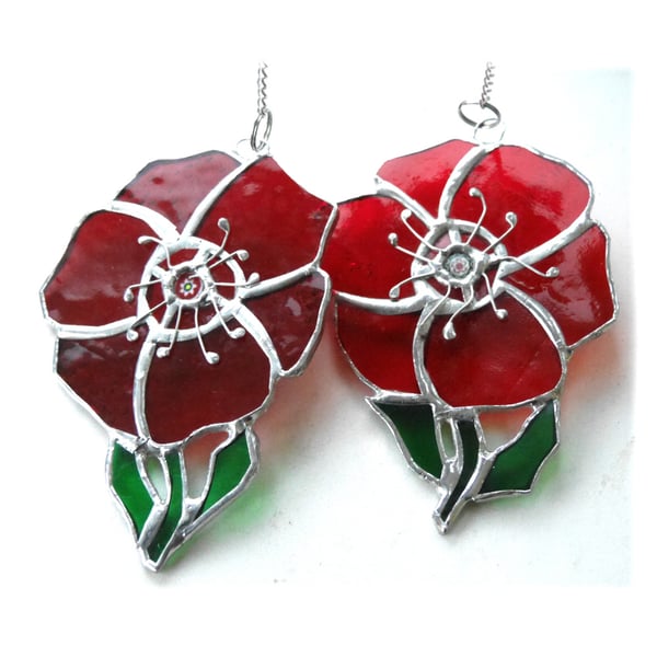 Poppy Suncatcher Stained Glass Handmade Remembrance Red Flower 053 054