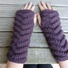 Cosy hand knitted winter wrist warmers or fingerless gloves dark plum size s-m