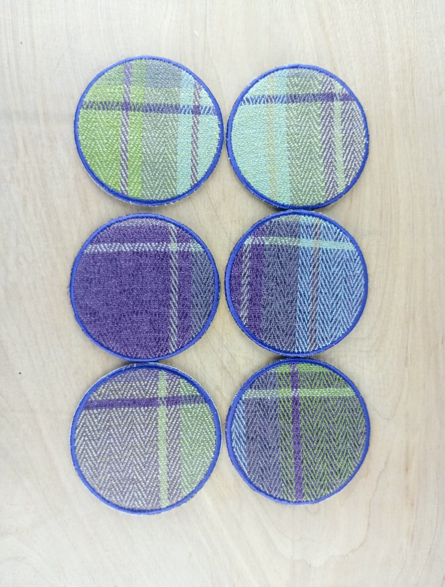 Upcycled Tartan Coasters - Set of 6 purple upcycled tartan coasters