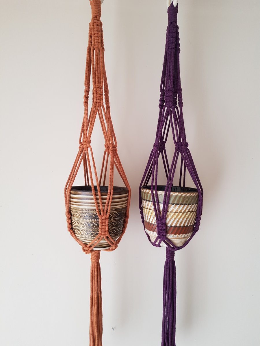 Macramé Plant Hanger (120cm), Recycled Cord, 16 Colour Choices