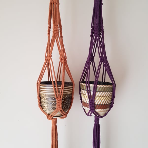 Macramé Plant Hanger (120cm), Recycled Cord, 16 Colour Choices
