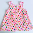 6-12 months pink Summer dress, A Line dress, birds, toadstools, 