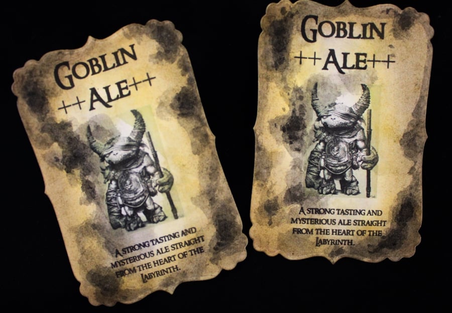 Goblin Ale Labyrinth Bottle Stickers - Set of 8 Halloween etc