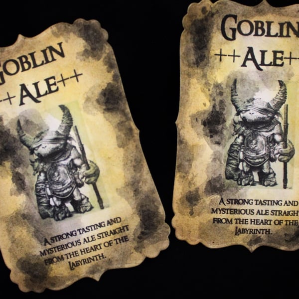 Goblin Ale Labyrinth Bottle Stickers - Set of 8 Halloween etc