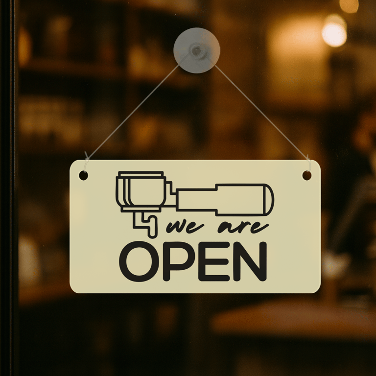 Coffee Shop Open & Closed Sign - Café Design 2 Double-Sided Hanging Door Plaque