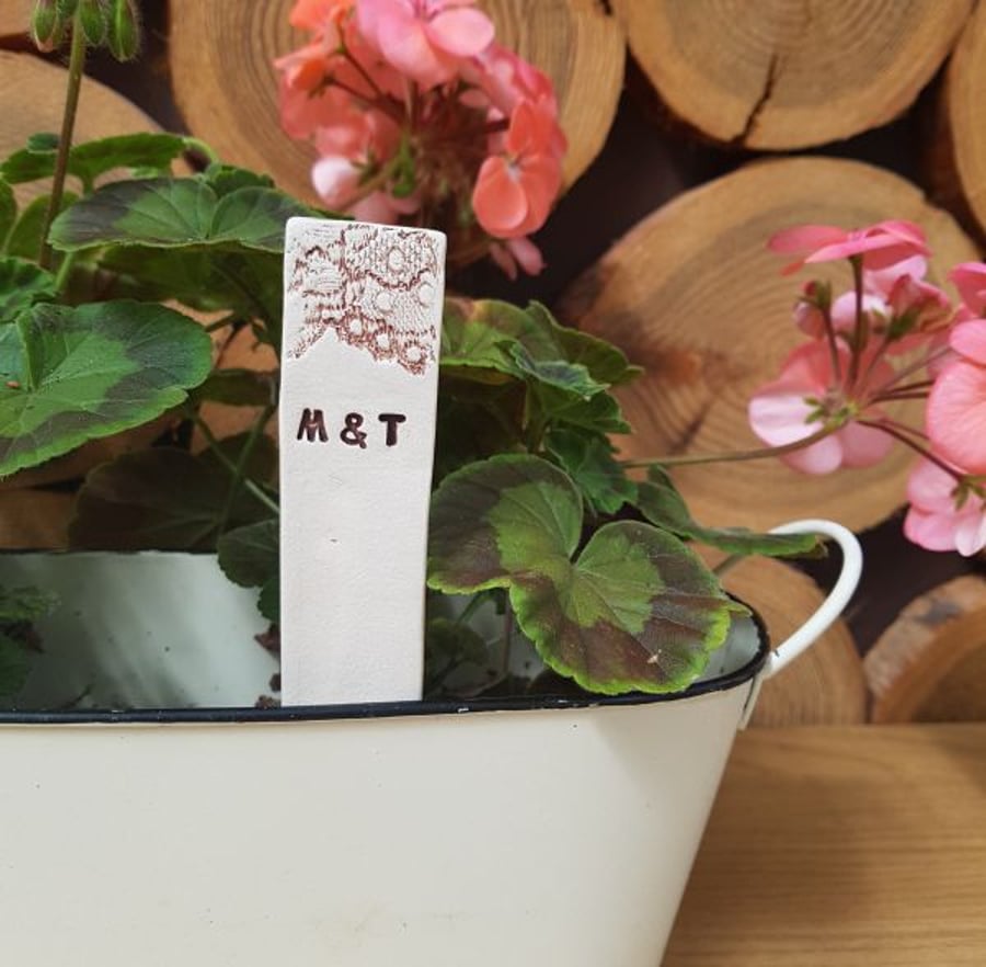 Personalised Ceramic Plant Marker Wedding Favours