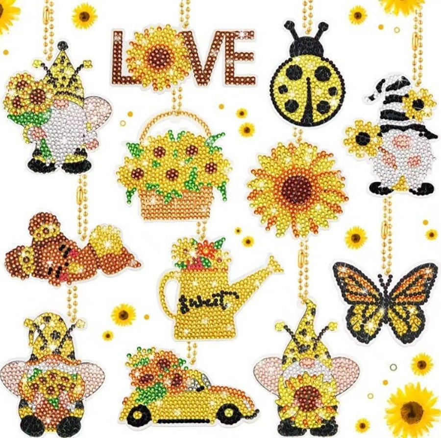 Sunflower Keyrings Keychains,12 PCS 5D DIY Summer Sunflower Diamond Painting Kit