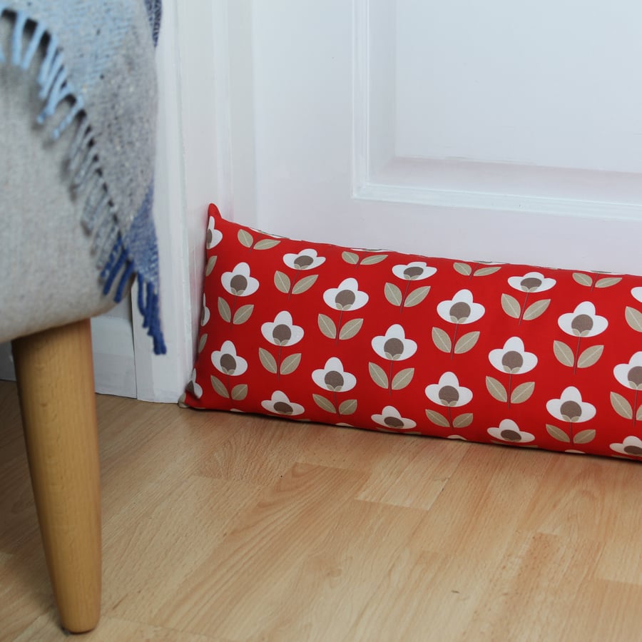 Red Tulip Fabric Draught Excluder
