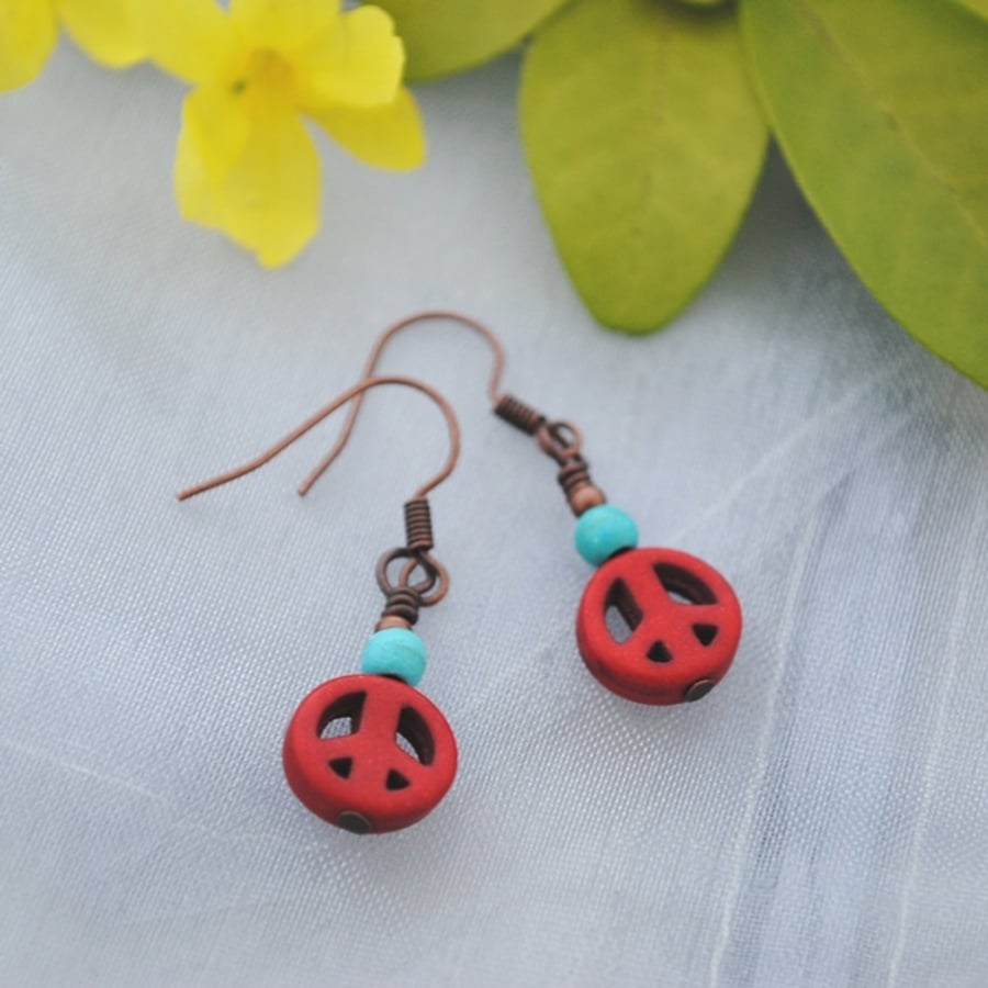 Red peace & turquoise earrings