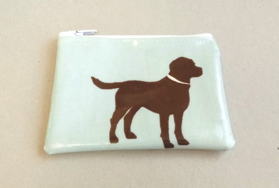Coin purse in pale blue with dog pattern