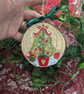 Christmas tree hand-painted log slice decoration 