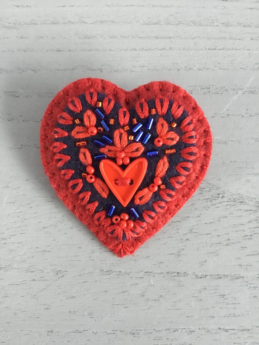 Hand Embroidered Heartfelt Brooch 