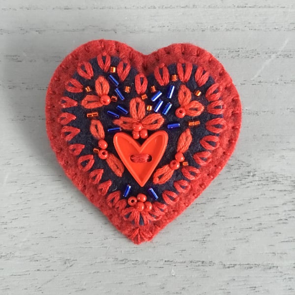 Hand Embroidered Heartfelt Brooch 