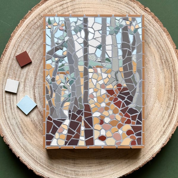 Original Landscape Art - Woodland Shadows Mosaic Wall Plaque