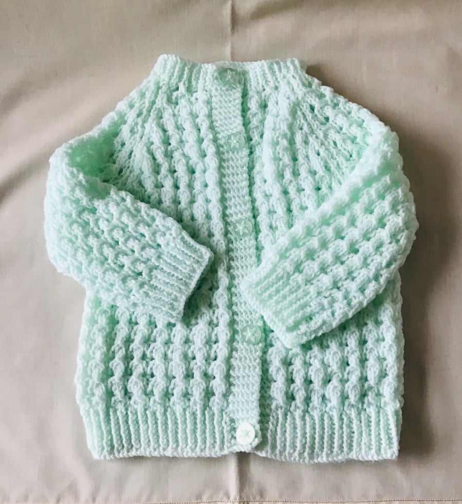 Baby cardigan,Baby jacket,Peppermint green cardigan,First size,Hand knit,Child,