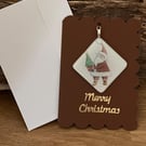 Unique Handcrafted Christmas Card with Artisan Fused Glass Tree Santa Decoration