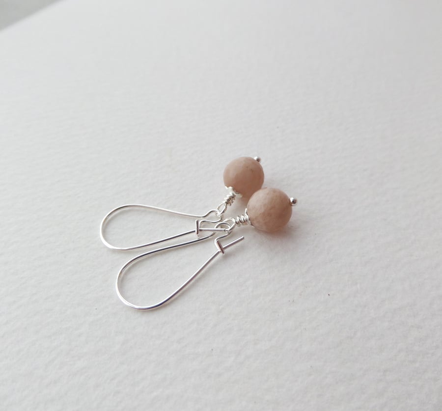 Sunstone Silver Earrings, Soft Beige Gemstone beads, Kidney wire