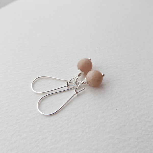 Sunstone Silver Earrings, Soft Beige Gemstone beads, Kidney wire