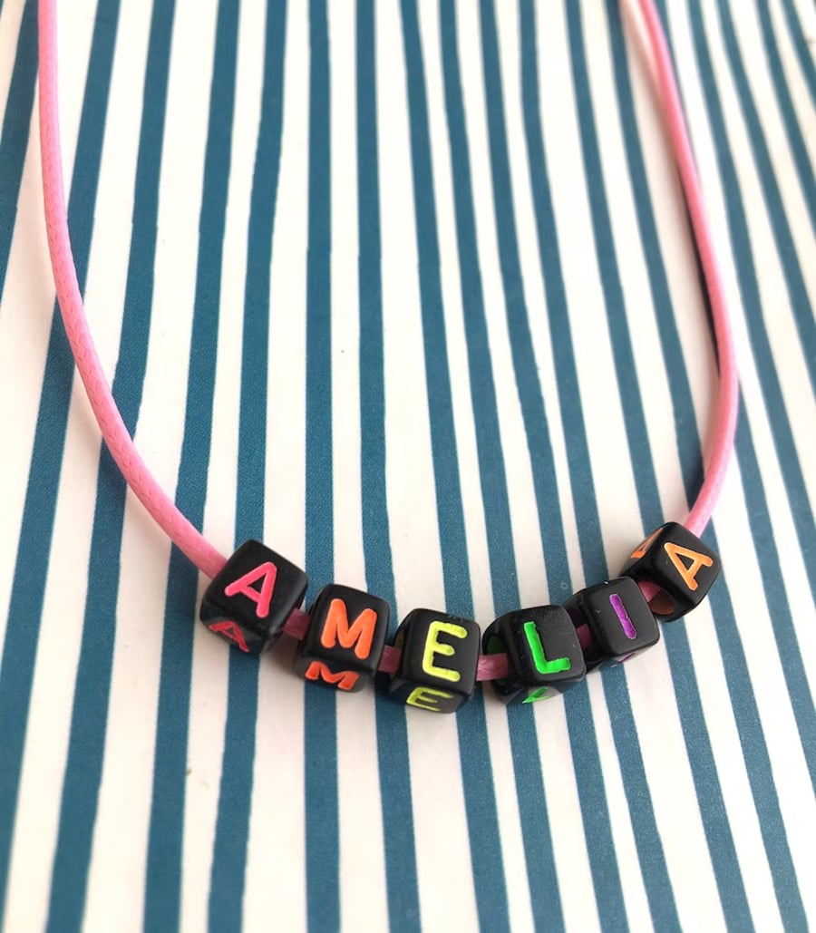 Personalised Name Necklace Pink - Personal Custom Word Letters - Christmas Gifts