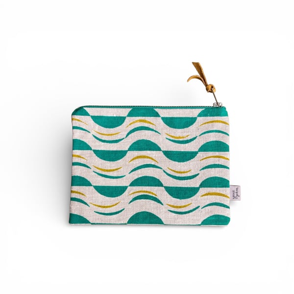SECONDS SALE - Hand printed zip pouch - Maronti emerald and ochre