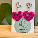 Pink and silver love links dangling earrings 