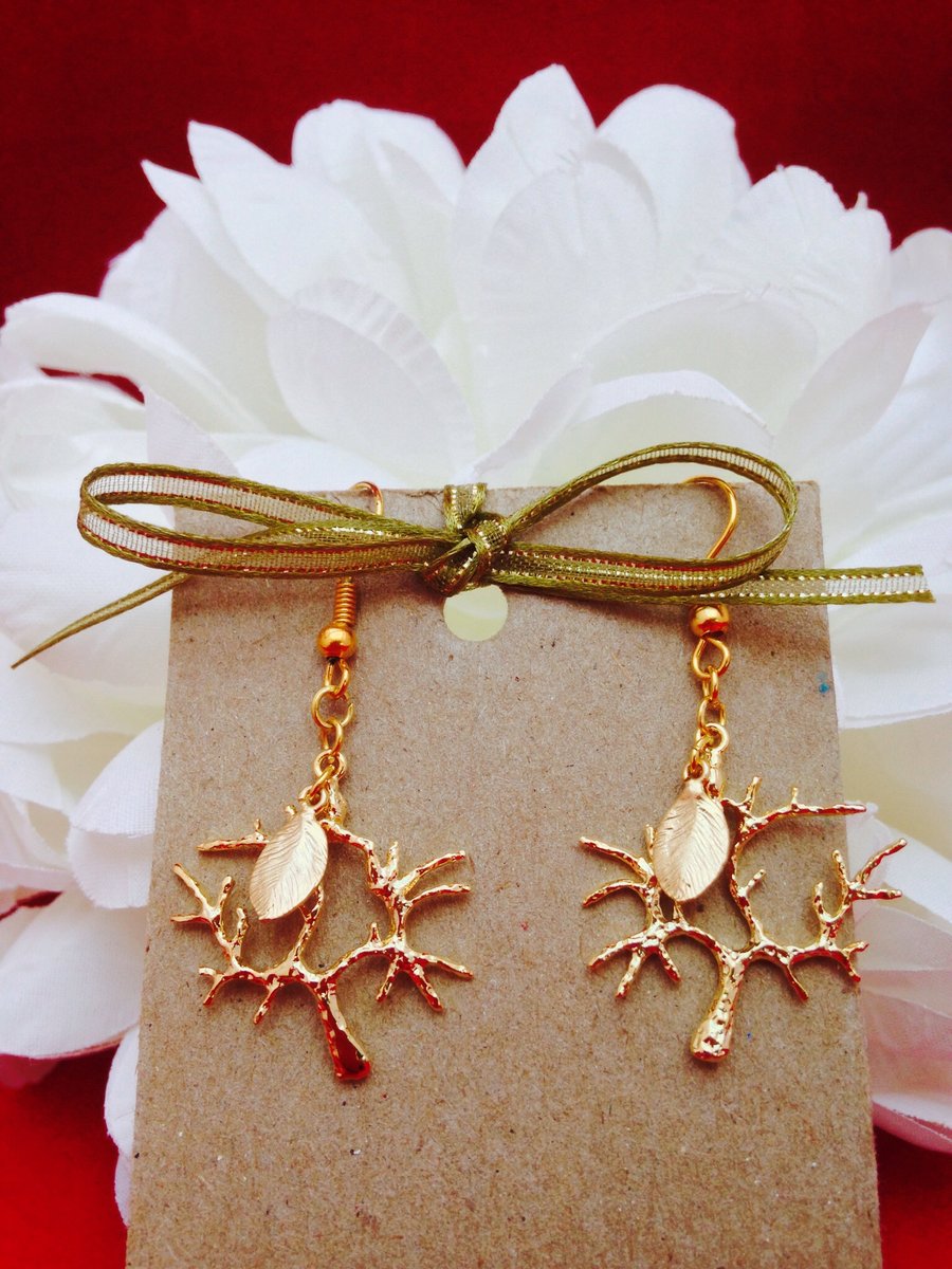 Tree and leaf earrings. Gift for her.