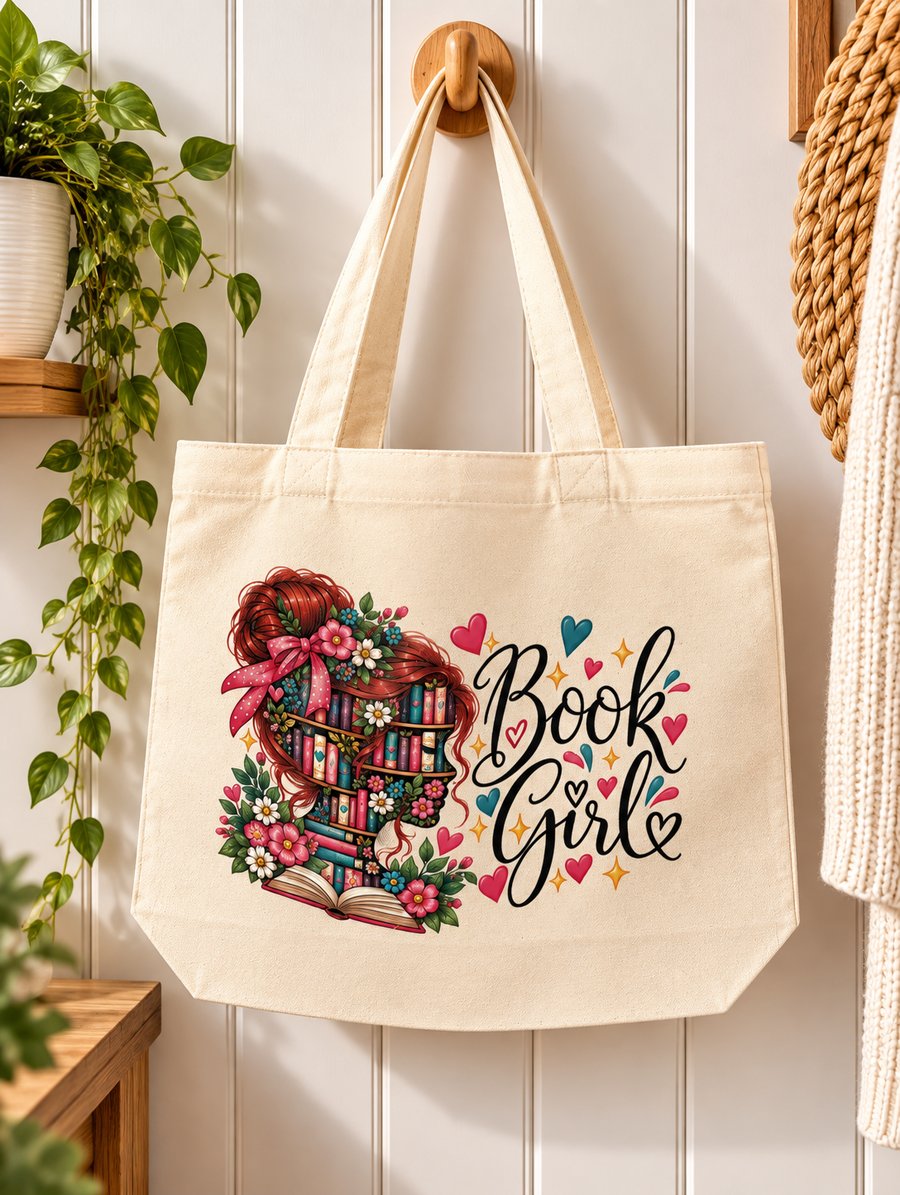 Book Girl Tote Bag – Book Lover Canvas Bag with Zip