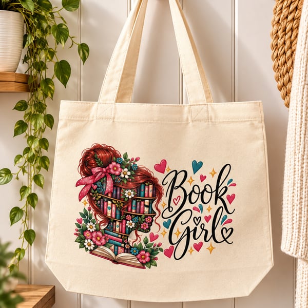 Book Girl Tote Bag – Book Lover Canvas Bag with Zip