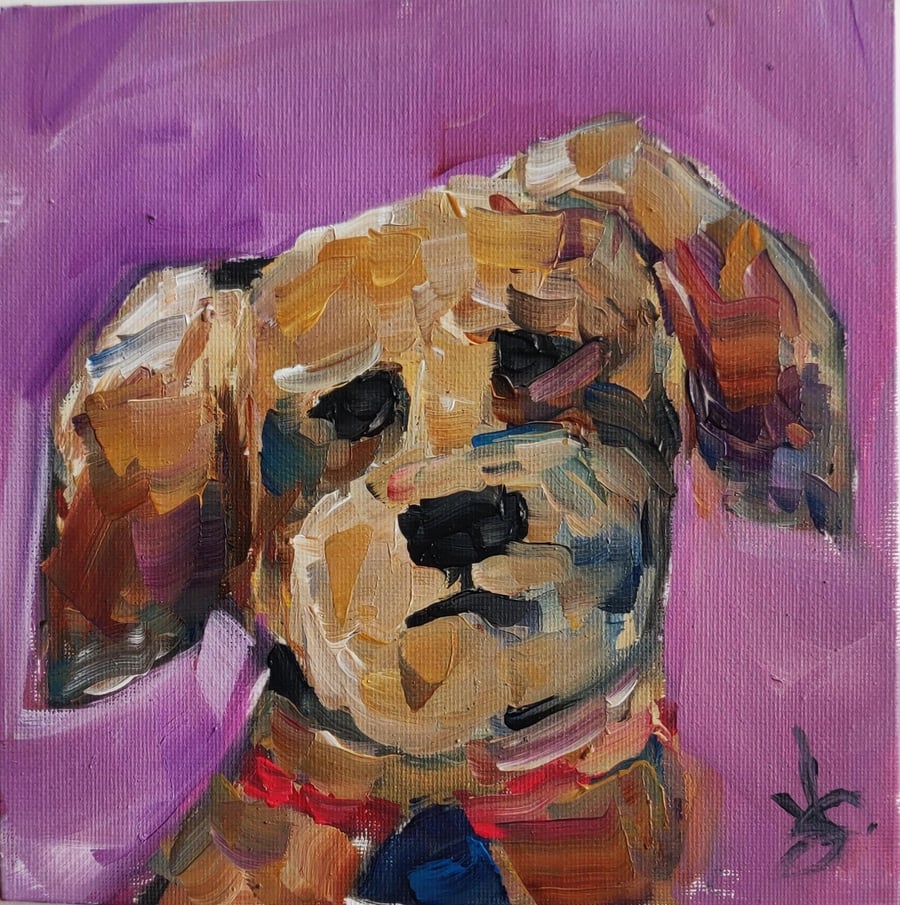 Sad Puppy Oil Painting 