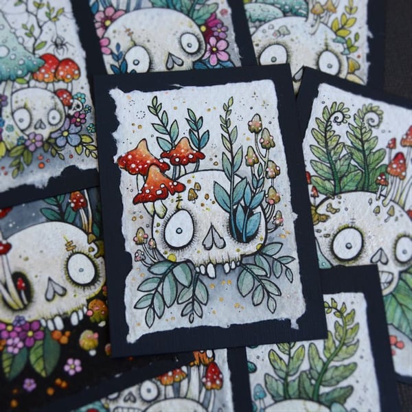 fungi skull - original aceo illustration