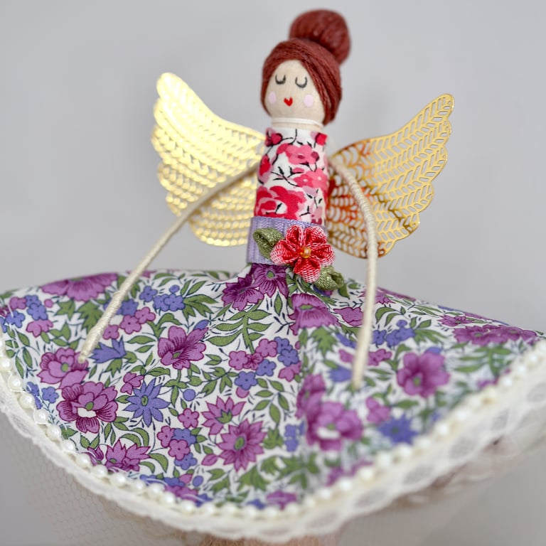 Liberty London 'Rosalind' Fabric Handmade Peg Doll (Auburn hair)