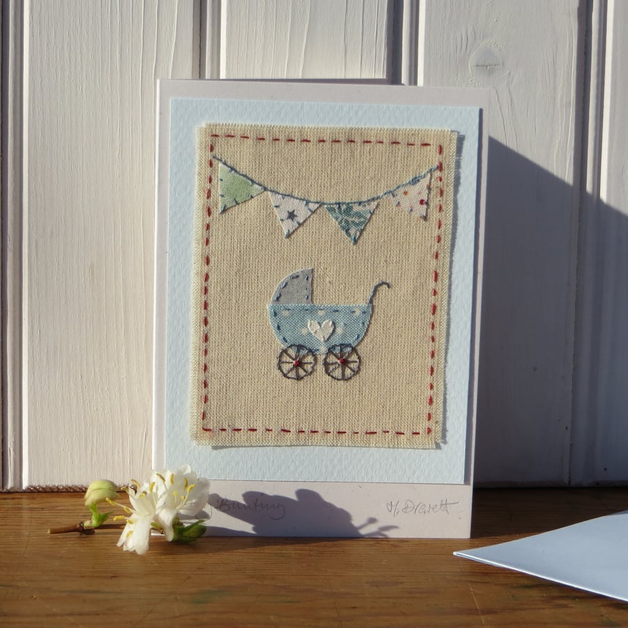 Hand-stitched new baby card, Christening, welcome to the world!