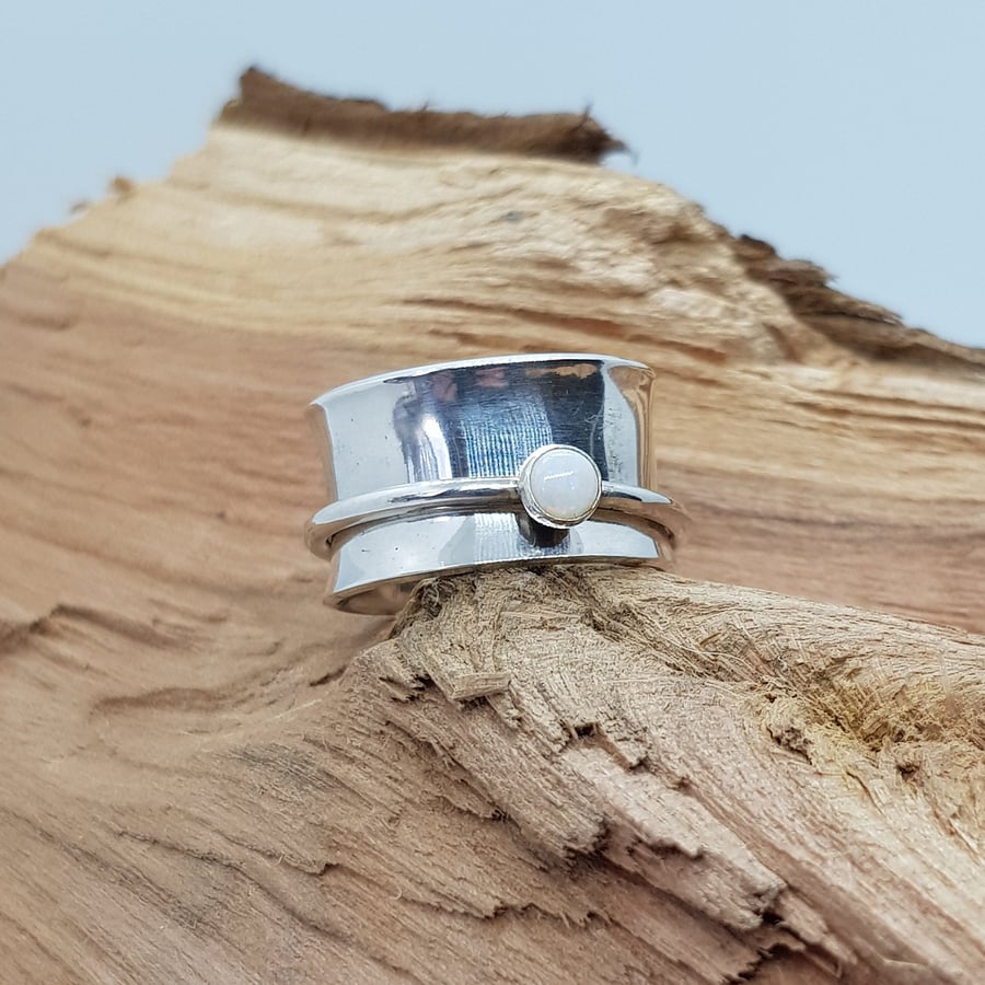 Opal Sterling Silver Spinner Ring Fidget Ring