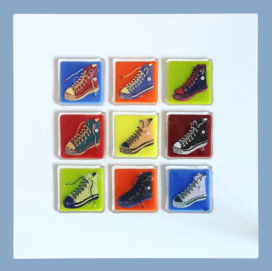 Handmade Fused Glass 'TRAINERS' Inspired by Andy Warhol.