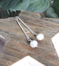Earrings, Sterling Silver Bar Droppers with White Pearls - Image 6