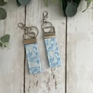 Key Fob Set in Pale Blue Swallow Fabric, Bag Strap, Key Ring