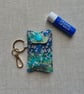 Lip Gloss Lipstick Keyring Pouch Japanese Turquoise Tiny Blossoms - Image 2