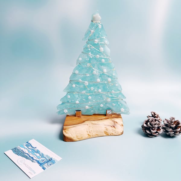 Fused Glass Christmas Tree - Winter White - Ice Blue