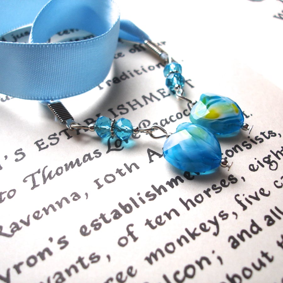 Turquoise Heart Bead Bookmark