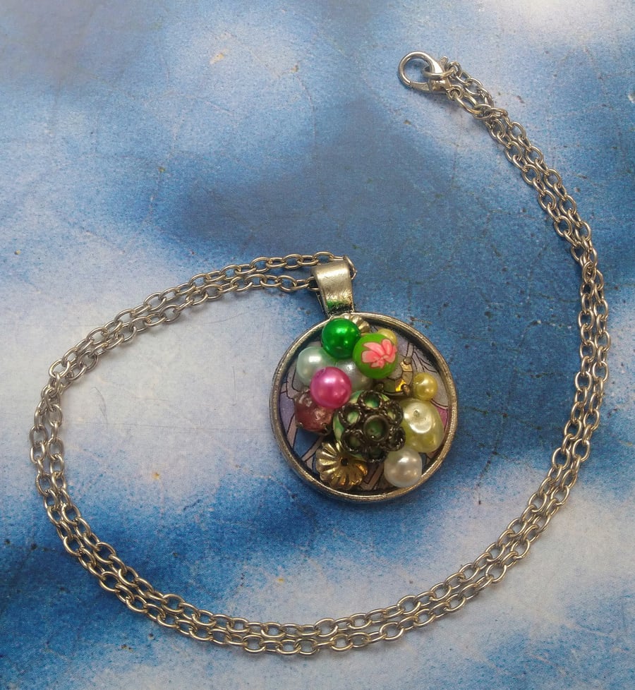Delicate Pinks, Greens and Pearls in a Pendant