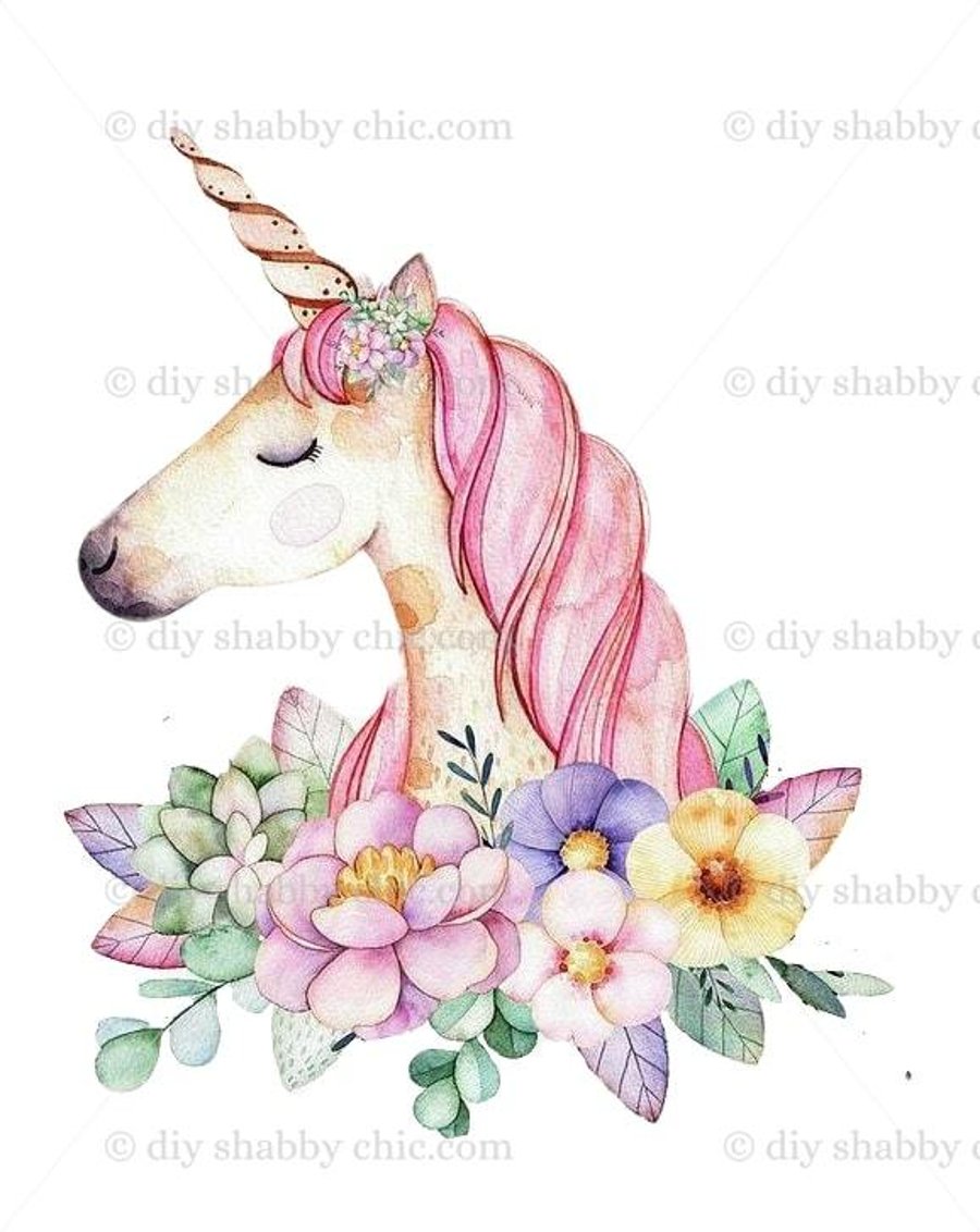 Waterslide Furniture Decal Vintage Image Transfer DIY Shabby Chic Unicorn Flower