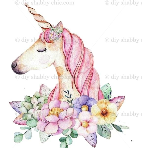 Waterslide Furniture Decal Vintage Image Transfer DIY Shabby Chic Unicorn Flower
