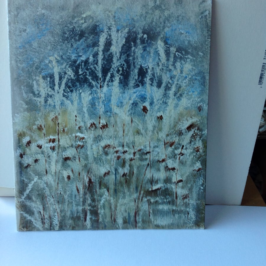 Acrylic painting grasses in the frost 